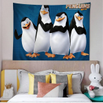 Mieli Madagaskaro pingvinai Animacinis spaudinys Didelė sieninė gobeleno meno mokslinės fantastikos kambario namų dekoracija Dekoro pledas 150x100cm(60x40in) white
