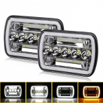 Kvadratiniai 7 colių priekiniai žibintai 5x7 su anga Angel Eye dviejų spalvų Hi-Low spindulio lempa Jeep Wrangler visureigiui Sunkvežimiui DRL priekiniai žibintai 1pc gray