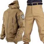 Ryklio odos &scaron;iltas striukės kostiumas vyri&scaron;kas rudens ir žiemos vandeniui atsparus pastorintas Soft Shell kostiumas plius Velvet Cargo Pants 2 dalių rinkinys S ruda