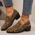 Madingi moteri&scaron;ki leopardo ra&scaron;to loaferiai 2024 m. Lengvi slip-on vaik&scaron;čiojimo batai moterims Dideli dydžiai Komfortas Stori kulniukai Chelsea batai 35 ruda