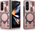 Dėklas Samsung Galaxy Z Fold 7 6 5 Magnetinis Rota Kamera Stumdomas Apsauginis Žiedas 360 Laikiklis Dangtelis Capa Fundas Galaxy Z Fold7 rožinio aukso spalvos