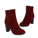 Moteri&scaron;ki stambiu kulnu apvaliu pir&scaron;tu ankle boots su &scaron;oniniu užtrauktuku Žiemos Rudens Mados Suede Odiniai Ankle Boots 42 raudona