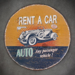 Dekoratyvinė metalinė lentelė RENT A CAR