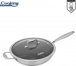 Wok keptuvė su dangčiu nerūdijančio plieno su keramikos danga 4.5L 30x8.5 cm HR-MRK-28W, COOKING BY HEINNER