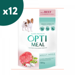 OPTIMEAL Visavertis konservuotas maistas suaugusiems &scaron;unims su jautiena 100g x 12 vnt