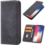 OKZone magnetinis odinis mobiliojo telefono dėklas, skirtas Samsung Galaxy M21, su kortelių lizdais (Premium PU oda) (juodas)