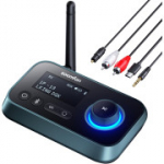 SOOMFON &bdquo;Bluetooth 5.0&ldquo; garso adapteris siųstuvas ir imtuvas 3 viename, skirtas televizoriui, stereogarsiakalbiui, ausinėms, garsiakalbiams - imtuvas &bdquo;Bluetooth&ldquo; siųstuvas su skystųjų kristalų ekranu, 3,5 mm &bdquo;Aux&ldquo;, ...