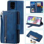 UEEBAI Dėklas &bdquo;Samsung Galaxy A41&ldquo;, PU oda (poliuretanas), 9 lizdai kortelėms, stovo funkcija, ne&scaron;iojimo dirželis, mėlynas