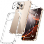 FLLAO 4 viename &bdquo;iPhone 16 Pro&ldquo; dėklas su 2 ekrano apsaugomis, skaidrus