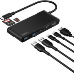 Belkin 7 prievadų USB-C &scaron;akotuvas su HDMI 4K@60Hz, SD ir microSD kortelių skaitytuvu bei 100 W Power Delivery įkrovimu