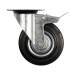 Ratukas vežimėliui, guminis, juodas, pasukamas su stabdžiu Vorel | d-125mm, 100kg