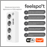 I&scaron;manusis keturvietis ilgintuvas su USB jungtimis Feelspot FS-ST03WE WiFi, Tuya,I&scaron;manusis keturvietis ilgintuvas su USB jungti