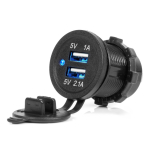 Vandeniui atsparus telefono įkroviklis su mėlynu LED indikatoriumi 3.1A, 2xUSB 12/24V AMIO-04216
