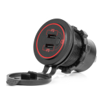 Vandeniui atsparus telefono įkroviklis su jungikliu ir raudonu LED pa&scaron;vietimu, 2xUSB-C 12/24V AMIO-04224