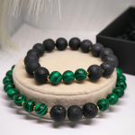 Malachito ir lavos akmens apyrankių rinkinys &bdquo;Žemės ir ugnies harmonija&ldquo;