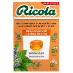 RICOLA INGWER ORANGENMINZE imbiero ir apelsinų mėtų skonio pastilės su žolelėmis, BE CUKRAUS, su saldikliais, 50g