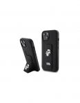Karl Lagerfeld Gripstand Saffiano Karl&Choupette Pins dėklas iPhone 15 - juodas