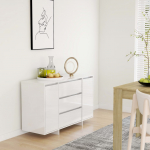 &Scaron;oninė spintelė su 3 stalčiais, balta, 120x41x75cm, MDP, blizgi
