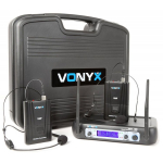 Vonyx WM512H 2-Channel VHF Wireless Microphone System with Bodypacks and Display 179.220