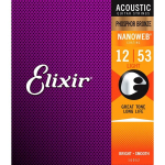 STYGŲ KOMPLEKTAS AKUSTINEI GITARAI ELIXIR 16052 NANOWEB COATED PHOSPHOR BRONZE 12-53