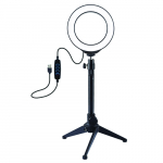 LED žiedinė lempa 12cm, su trikoju staliniu stovu iki 24.5cm, USB