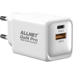 Z ALLNET Ersatznetzteil QC USB-C PD GaN Netzteil Power Supply 45 Watt 1x USB Typ-A QC 1x USB Typ-C**EU PLUG**