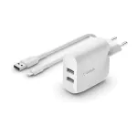 Belkin Dual USB-A Ladeger&auml;t incl. Lightning Kabel 1m 24W wei&szlig;