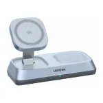 UGREEN W711 MagFlow 3-in-1 magnetisches kabelloses Desktop Ladegert Qi2 25W fuer iPhone, AirPods und Watch silber