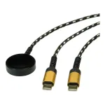 ROLINE USB Split-Ladekabel, bis 60W + Ladepad (bis 15W), fr Samsung Gerte, Typ C - C, schwarz / gold, 1,2 m