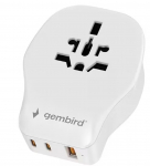 Gembird TPA-1A2C20-02-W Universal travel power adapter, 20 W, white | Gembird