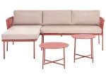 &bdquo;ONZO&ldquo; de&scaron;ininė sodo kampinė sofa 3 asmenims su staliukais, metalinė, raudona