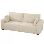 Trivietė sofa su iki grindų siekiančiomis porankėmis, mink&scaron;ta svetainės sofa su medinėmis kojomis, kreminė balta