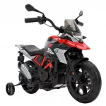 Vaiki&scaron;kas elektrinis motociklas BMW, 12 V, su ličio akumuliatoriumi, 35 W varikliu, akseleratoriaus rankena, pagalbiniais ratukais ir PU sėdyne, iki 6 km/h