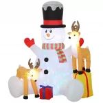 Pripučiamas kalėdinis sniego senis su 2 &scaron;iauriniais elniais, 215 cm, skirtas naudoti lauke, su LED ap&scaron;vietimu ir krep&scaron;iu