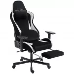 Žaidimų krėslas su masažuojama ir &scaron;ildoma juosmens pagalvėle, ergonomi&scaron;kas, liną primenantis apmu&scaron;alas, 3D porankiai ir galvos atrama, juodas