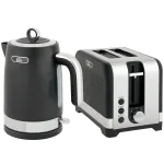 Virdulio ir skrudintuvo rinkinys, 1,7 l, 2200 W greitai užverdamas virdulys su termostatu, 2 riekių skrudintuvas, juodas