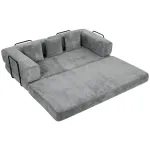 205 cm sofa-lova, 5 viename, berėmė futono sofa, 75 cm gylio sėdimoji dalis, didelio tankio putplastis, pilka, nereikia surinkti