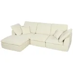 Modulinė kampinė sofa su perkeliamu pufu, debesį primenančio mink&scaron;tumo &scaron;enilinis L formos mink&scaron;tasis baldas, erdvi sėdimoji dalis, kreminės baltos spalvos