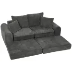 Modulinė kampinė miegamoji sofa, transformuojama, mink&scaron;to dizaino be kietų kra&scaron;tų, 76 cm sėdimosios dalies gylis, didelio tankio putos, tamsiai pilka