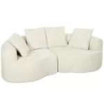 Trijų vietų sofa, 207 cm, &bdquo;Cloud&ldquo; stiliaus, &scaron;enilinio audinio i&scaron;vaizdos, su 4 dekoratyvinėmis pagalvėlėmis, surinkimas be įrankių, kreminės baltos spalvos