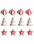 12 vnt. kalėdinių eglutės papuo&scaron;alų rinkinys GIDEALVEN Papier-m&acirc;ch&eacute; raudona/balta