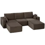 Modulinė U formos sofa, 287 cm, berėmė, su plačiomis ir giliomis velvetinėmis sėdynėmis, didelio tankio porolonu, be surinkimo, khaki
