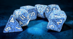 Speckled Ocean Stone/white Polyhedral 7-Die Set Kauliukai