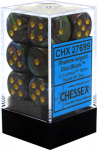 Chessex Gemini 16mm d6 with pips pips Dice Blocks (12 Dice) - Lustrous Shadow w/gold