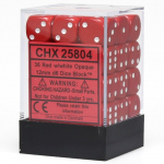 Chessex Opaque 12mm d6 with pips Dice Blocks (36 Dice) - Red w/white (Kauliukai)