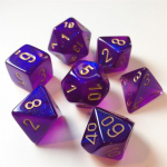 Chessex Borealis Polyhedral Royal Purple/gold Luminary 7 kauliukų rinkinys