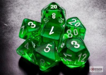 Chessex Translucent Mini-Polyhedral Green/white 7-Die Set (Kauliukai)