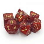 Chessex Glitter Polyhedral 7-Die Set - Ruby w/gold (Kauliukai)