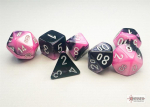 Chessex Gemini Mini-Polyhedral Black-Pink/white 7-Die Set (Kauliukai)