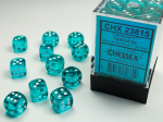 Chessex Translucent 12mm d6 with pips Dice Blocks (36 Dice) - Teal w/white (Kauliukai)